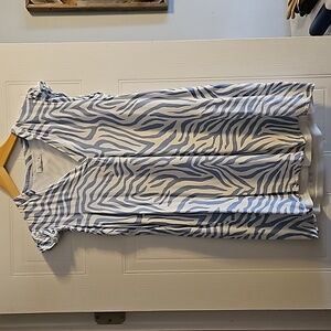 A blue and white zebra stripped dress